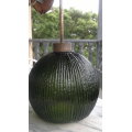 1950 vintage Art Deco style Retro ribbed frosted lush Green ball shaped heavy glass ceiling lamp.