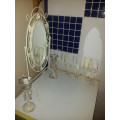 Dressing swivel Butterfly Mirror 2 Vintage Wall mount & 2 standing steel Candlesticks with droplets.