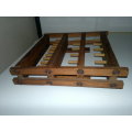 A 1950`s Vintage 3 rows wooden Thread Tolljies Fold up holder. Size folded: 230mm x 225mm.