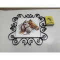 A unusual Wrought iron Tile Trivet or Wall plate, made in England, Devon Pottery. Size:170 x 170mm