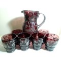 RARE Silver etched Bohemian purple Water  jug+ 6 glasses set & all in good condition