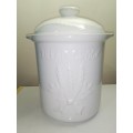 A large ceramic `Bread Crock` bin.