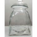 Original Lidded ornate rib glass Cookies jar. A box candy optical glass container.