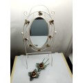 Table Mirror Large Wrought Iron ivory With Butterflys Make Up mirror and double Candle Stick