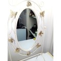 Table Mirror Large Wrought Iron ivory With Butterflys Make Up mirror and double Candle Stick