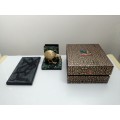 Korean Shell Note Pad. Slate Paper weight and gold gilded Kiwi letter holder by `Paua Shell`.