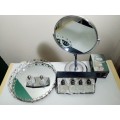Mirror set. Mirrored Tray Plus a Standing Magnifying Mirror and 2 Boxed Salt set`s.