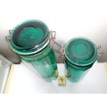 2 x very old Turquoise Green steel clasp seal preserve large Bottles.