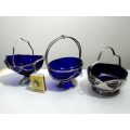 3 Cobalt Blue Glass Inners Trinket dish`s. 2 Celtic Plate with Solid and Swing Handles.