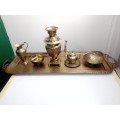 Ornamental Royle imperial style, a classic samovar set tooled in brass. Kettle, Bowl, Peacock Tray.