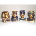 Vintage 4 Egyptian busts of Pharoah Tutankhamun and Queen Nefertiti Bust Sculptures