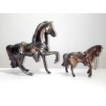 Two Vintage Bronze Spelter prize Horses. A pair of western style bronze horses, great copper platina