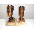 Two 1930`s Vintage Bronze Nefertiti busts on ONYX stone bases can be used for Book-ends.