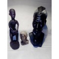 A Mandela and Keyna Busts. African Tribal Head Man stone Bust.  + wooden Drum player statue.