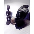 A Mandela and Keyna Busts. African Tribal Head Man stone Bust.  + wooden Drum player statue.