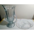 A vintage 2 handle Vase plus a 3 section/division glass serving dish.