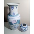 2 x Vases a smaller signed Chinese & Larger Indian Chinoiserie Vase`s Pink Green White Floral Design