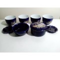 Cobalt blue porcelain, 4 x Sencha Cups, Trinket Box & bowl, 2 Lindner Kueps Bavaria Germany Saucers.