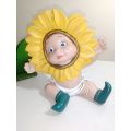 Vintage Ceramic Sunflower Baby Figurine In Diaper Hand Crafted Sunflower Head & Tree