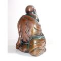 Antique copper laughing Buddha cast in old wax method. Beautiful expression and quality of carving