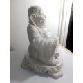 Large very detailed antique and Heavy 7Kg`s Buddha 335mm Tall in crushed marble light.