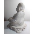 Large very detailed antique and Heavy 7Kg`s Buddha 335mm Tall in crushed marble light.