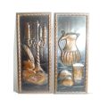 2 x 1960`s Vintage Copper panel wall hangings of Decanter/Quill-pen/inkwell. Made in Holland.