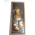 2 x 1960`s Vintage Copper panel wall hangings of Decanter/Quill-pen/inkwell. Made in Holland.