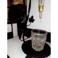 Vintage Mid Century Cut glass Aerator Wine Decanter on wrought Iron Ivy stand.