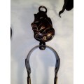A set of  Fire Irons with a Sail ship motif done in Bronze. Size: 440mm Tall