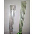 Two lovely unusual long stem hand blowen champagne bubble glass Vase`s. Size`s: 20.5 and 23.5cm tall