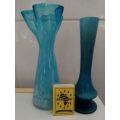 Two lovely unusual paint splash vintage Murano style Blue Vase`s.