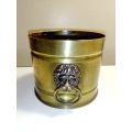 A Collectible `Select Interiors` Stamped.Solid Brass vintage planter with lions head handles.