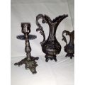 Wow 2 x Bronze Candlesticks {Curb Marble on Bronze marked ITALY} and 2 x ornate Kettles {one Marked}