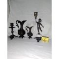 Wow 2 x Bronze Candlesticks {Curb Marble on Bronze marked ITALY} and 2 x ornate Kettles {one Marked}