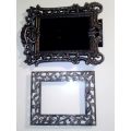 2 Beautiful metal picture frames, No Glass one Pewter is 19cm x 15cm and the other is 14cm x 12cm.