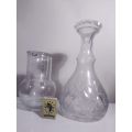 Vintage Crystal Ship`s Decanter, Clear Glass Carafe Jug, and Glass