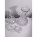 Vintage Crystal Ship`s Decanter, Clear Glass Carafe Jug, and Glass