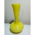 A Large Empoli Glass Hand Blowen with Handle stamped made in ITALY Yellow Vase 31.5cm long vase.