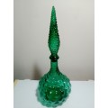 Scarce Vintage Green Bubble Empoli Genie Decanter Italian Art Glass. Stamped made in Italy.