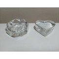 Two Glass paperweights. A clear Heart and a Cyristal Trinket Bowl.