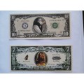 Two American Christian Novelty notes: 7 Dollar - Peace on Earth and 10 Dollar - Commandments