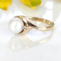Pearl and Diamond Gold Ring #1090