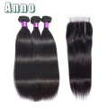 Brazilian Straight Hair Bundles With Closure (18, 18, 18 with 16 closure)