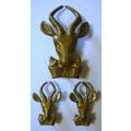 SA Infantry Corps Brass Cap Badge (Large Springbok Head) and Collar Badges