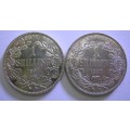 1987 ZAR 1 Shillings x 2 (Photos of Actual Coins, Cleaned, Note Condition)