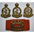 SA Medical Corps Cap Badges x 3 & 1 Shoulder Title on Felt