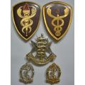 SA Medical Corps Flashes & Badges x 5 Note Damage SEE INFO
