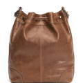 Full Grain Leather Drawstring Bucket Handbag
