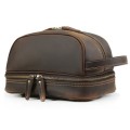 Premium Full Grain Leather Toiletry Bag - Double Compartment - Unisex Cosmetic and Makeup Organizer